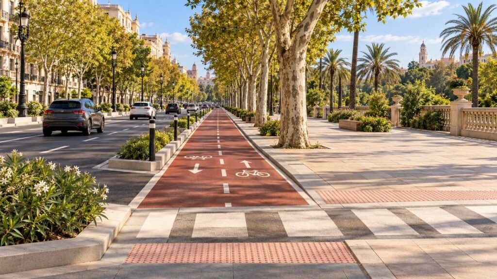 Valencia devuelve la acera al peatón en el carril bici de la Albereda
